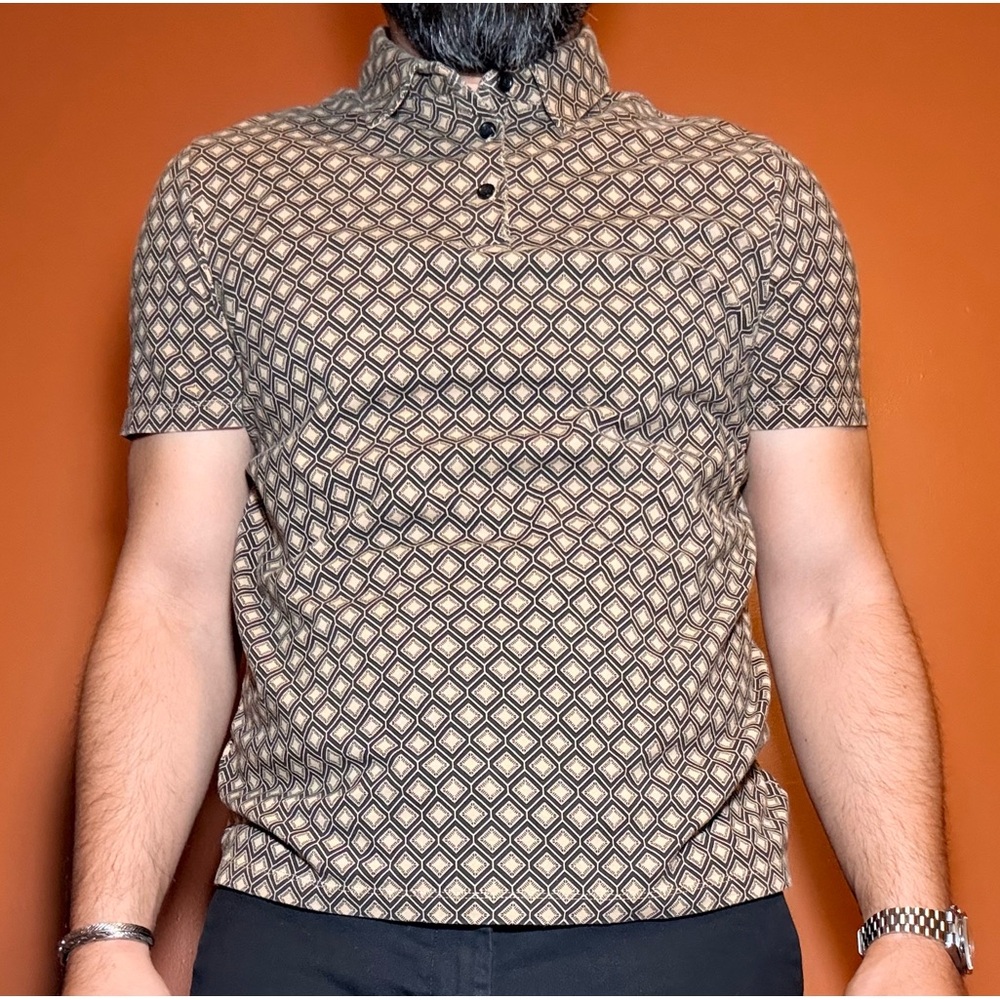 Express Men's Polo - Black and Tan Geometric